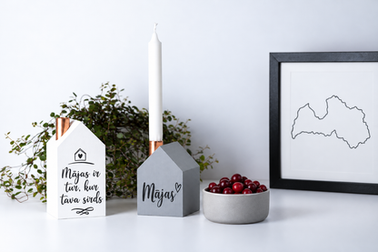 House candle holders with inscriptions Mājas
