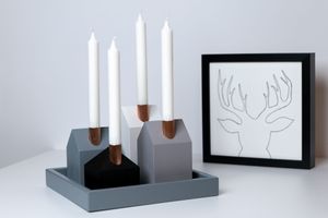 Advent set STONE + grey square wooden tray