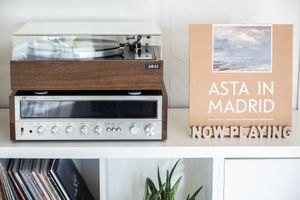 Now Playing- Free Standing Record Player Holder Natural